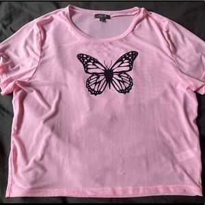 Delia’s pink mesh butterfly shirt